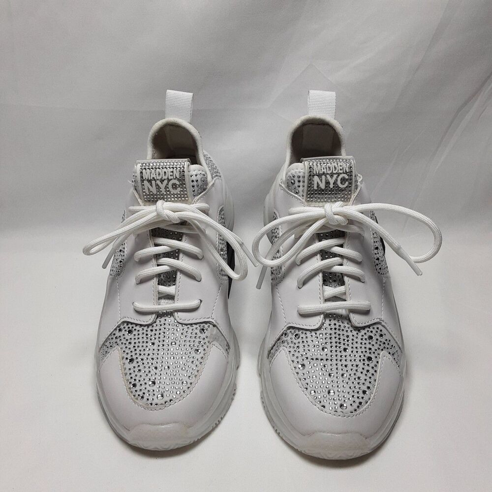 Madden NYC - Women's - White Rhinestone Sneaker - Size 8 - Lace Up - Sparkle